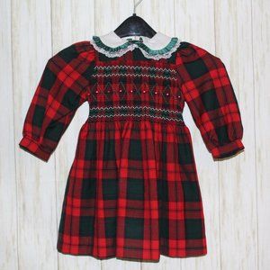 Boutique Plaid Long Sleeve Smocked Dress 3T